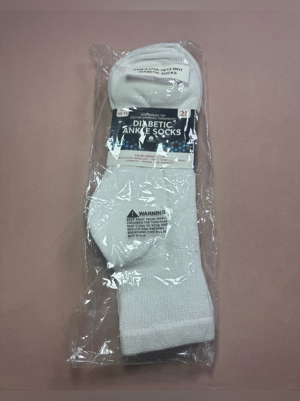 Diabetic Ankle Socks 2-Pack Non-Binding Cushion Cotton Men's Women's Size 10-13